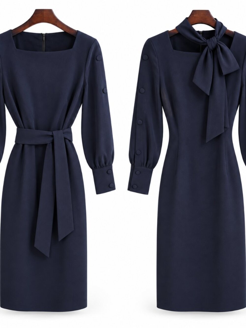 Club Monaco NWT Navy Button Sleeve Classic Elegant Sheath Dress Sz 2